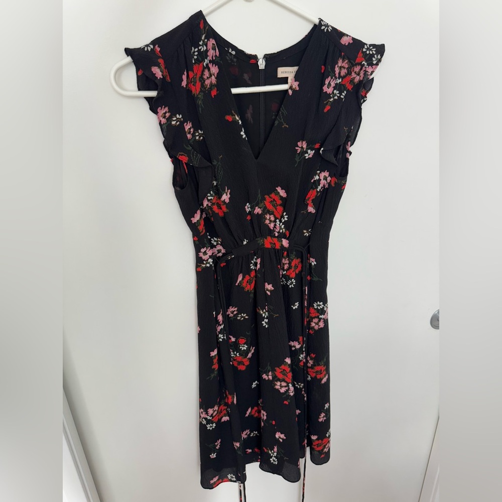 Rebecca Taylor Black Dress with Red, White and Pink Floral